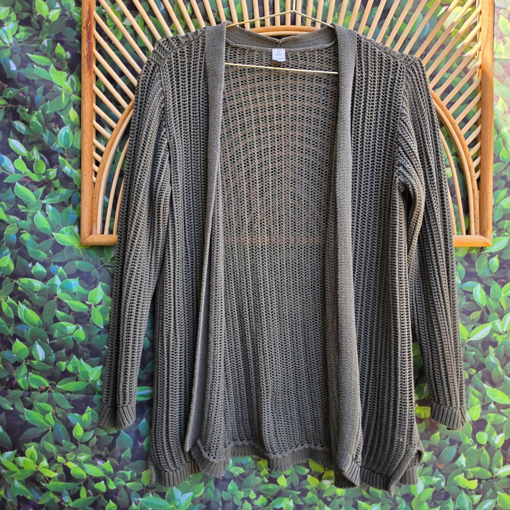 Old Navy Womens Olive Green Open Front Cotton Shaker Knit Cardigan Sweater M
